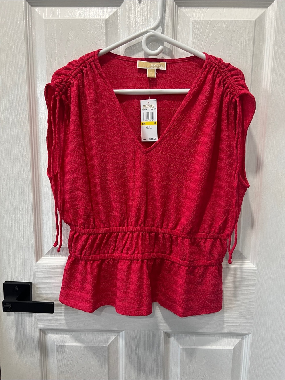 Michael Kors Women’s Red Ruched Shoulder Peplum Blouse Size Medium NWT